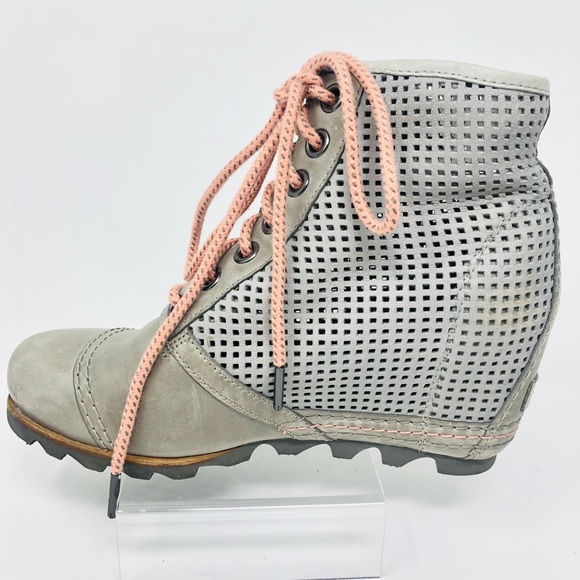 SOREL Women's US Size 9 Dove Gray 1964 PDX Premium Wedge Pink Lace-up Boots - Picture 3 of 9